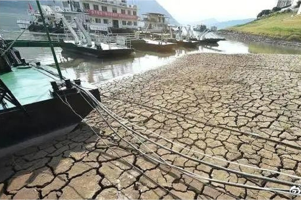 重慶雲陽長江水位下降。（取自微博）