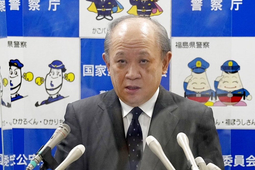 日本警察廳長中村格25日召開記者會，宣布有意辭職。（美聯社）