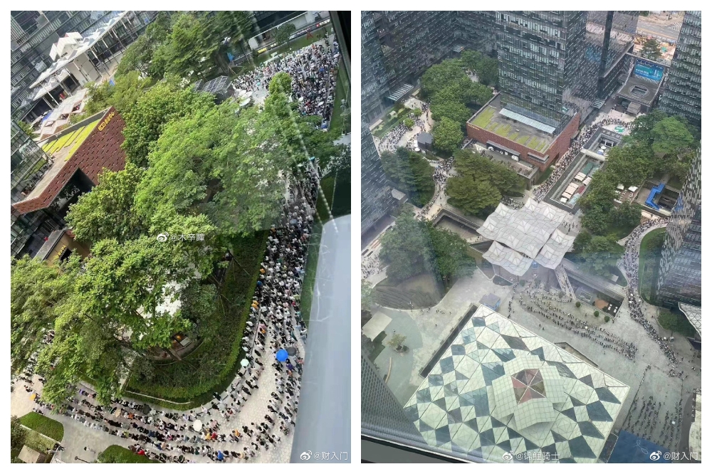 深圳科兴科学园10万人出行码突然变「黄码」，为了出园区，民众排队检测。（取自微博）(photo:UpMedia)