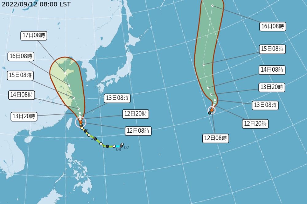 氣象局指出，第13號颱風「莫柏」12日上午在日本東南方遠海上生成。（取自氣象局官網）