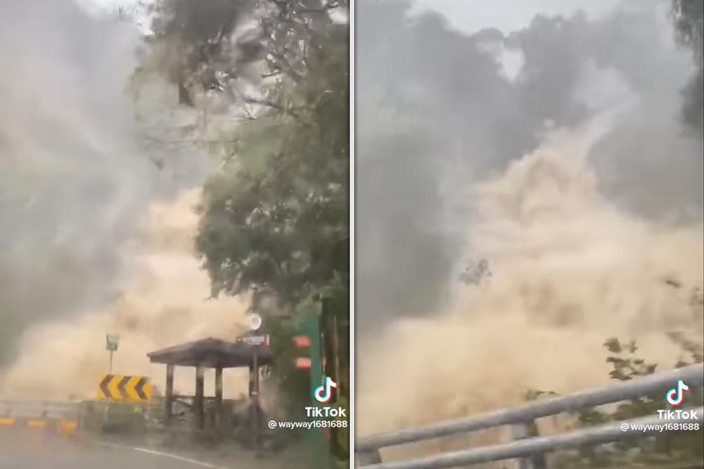 五重溪瀑布往蝴蝶公園方向，網友PO文出開車行經拍下令人觸目驚心影片。（截自「爆料公社」臉書）