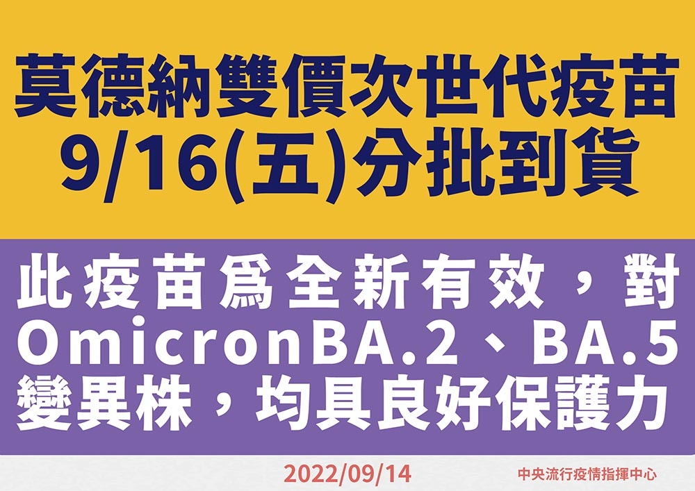 首批Moderna次世代雙價疫苗80.4萬劑今晚抵台。（指揮中心提供）