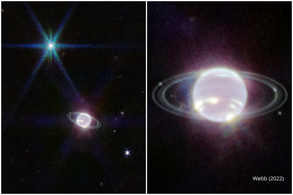 NASA釋出韋伯望遠鏡首度捕捉到的海王星影像。（美聯社）