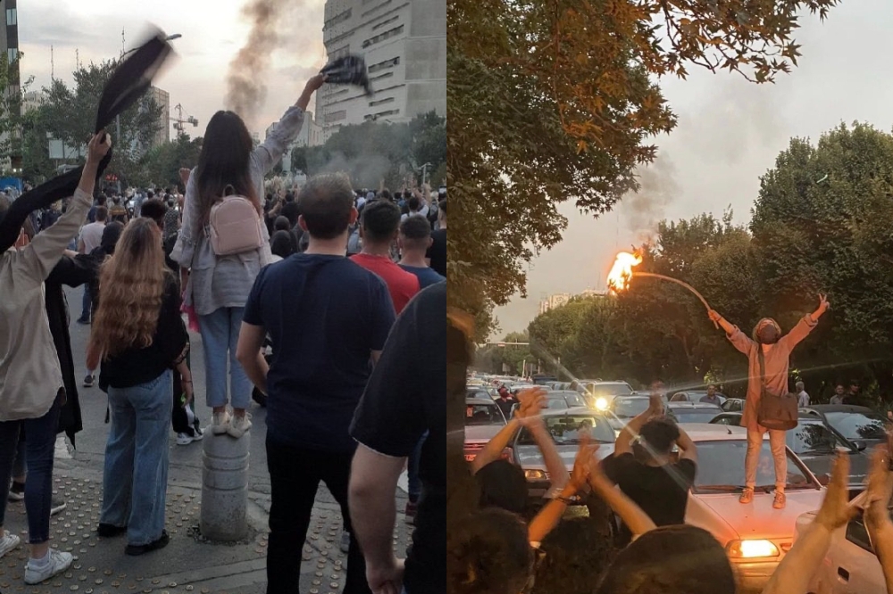 伊朗人冒死上街示威，女性纷纷摘掉头巾或在街道上焚烧头巾（取自推特@SavvyRinu、@jakepaul）(photo:UpMedia)