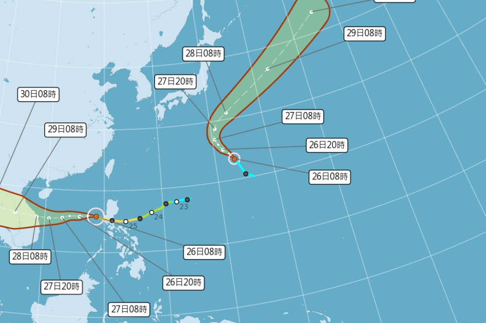 中颱「諾盧」漸漸遠離，但第17號颱風「庫拉」最快26日生成，但將不影響台灣。（中央氣象局提供）