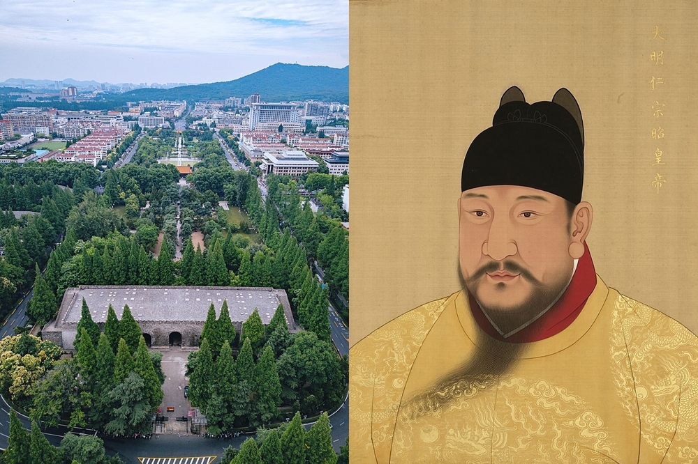 現代的南京明故宮遺址與明仁宗朱高熾（圖片取自維基百科）
