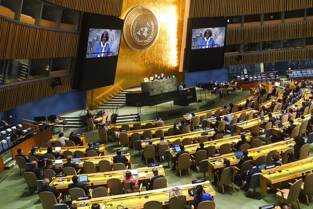 聯合國大會通過決議，譴責俄國非法兼併烏克蘭四區。（美聯社）