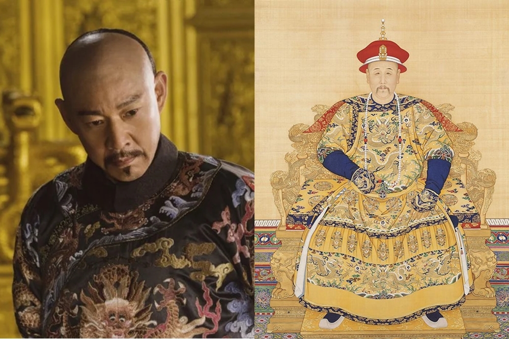 中國資深男星張豐毅在《如懿傳》中飾演雍正帝，右為雍正帝肖像（圖片取自網路）