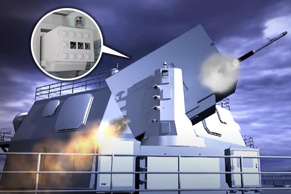 代號「劍影專案」以天劍一型飛彈為基礎研改的「海劍羚飛彈系統」，月前完成海上全系統初期作戰測評。圖左上為海劍羚防空系統模型。（畫面合成／讀者提供、取自中科院YT官方頻道）