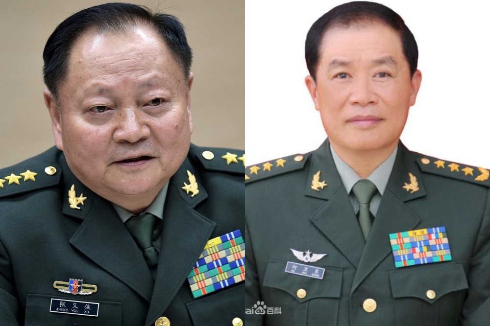 邱國正表示，中國本屆軍委會6名成員，除張又俠年齡比較大（右），何衛東在東部戰區歷練過，對台戰略比較強硬。（合成畫面／取自微博、網路）