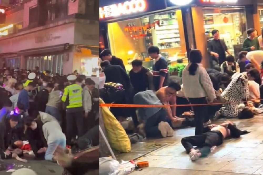 首爾龍山區梨泰院的萬聖節活動，29日晚間發生推擠踩踏意外。(取自allkpop推特）
