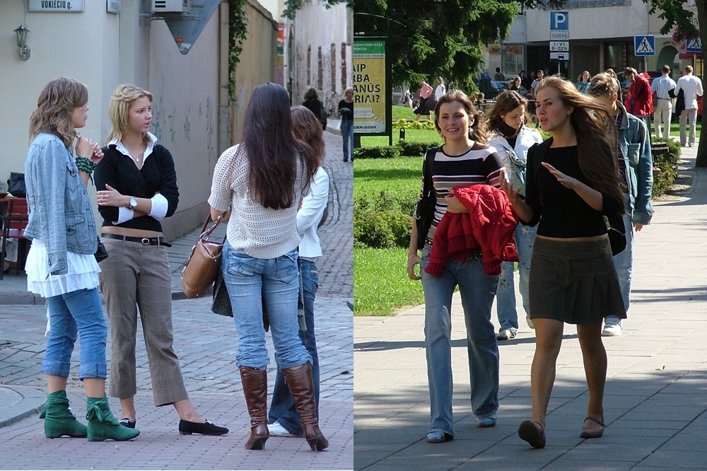立陶宛首都維爾紐斯街頭的年輕女性（2006 © Sergey Shpakovsky , Lithuanian girls, Vilnius @ Flickr, CC BY-SA 2.0.）
