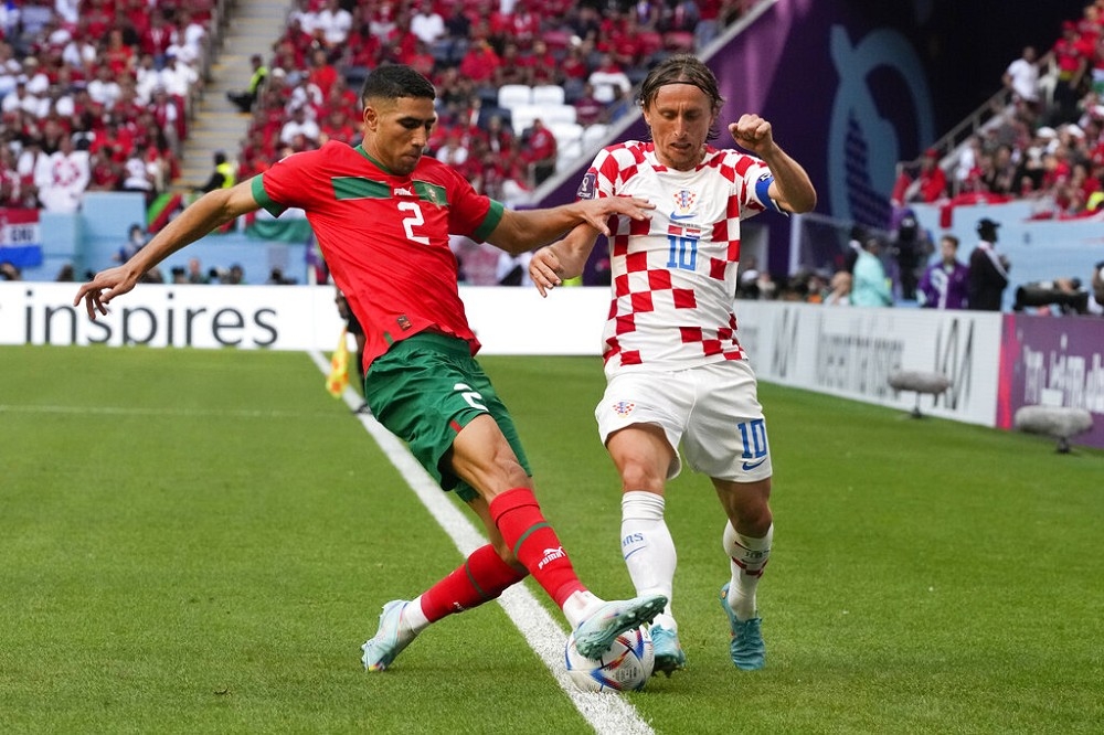 克羅埃西亞對陣摩洛哥終場以0:0踢成平手。（美聯社）