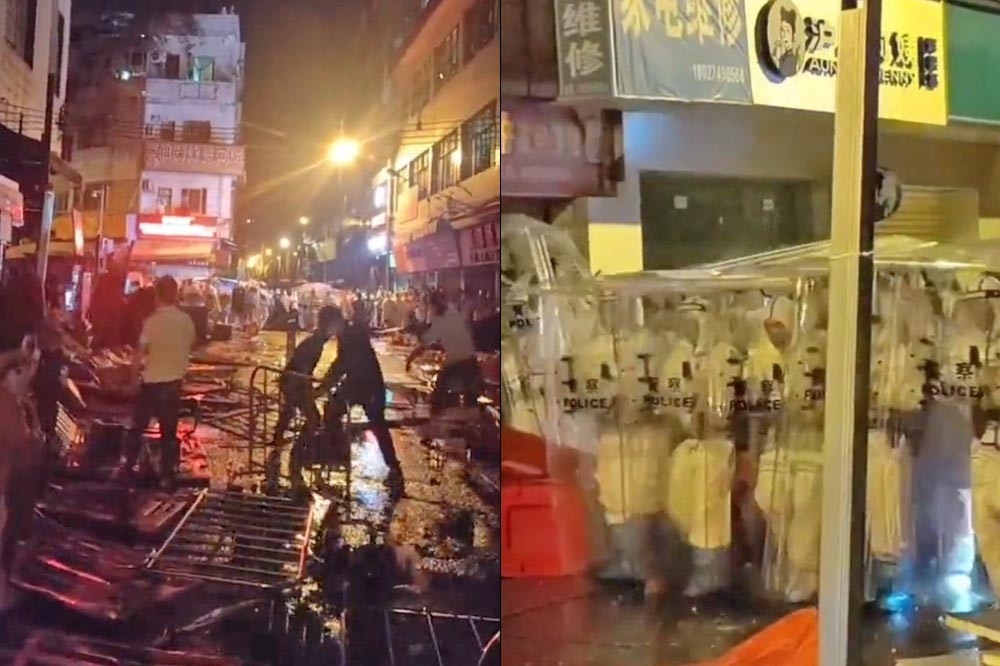 廣州珠海區29日深夜爆發民眾與鎮暴警間衝突。（截自推特）