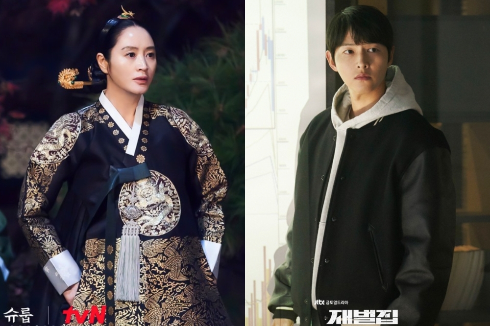 宋仲基的復仇劇《財閥家的小兒子》（右圖），與金惠秀的古裝劇《王后傘下》（左圖）都是2022年底推出的壓軸之作，果然叫好又叫座。（取自JTBC、tvN）