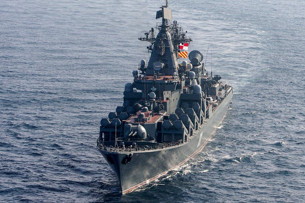俄國太平洋艦隊旗艦「瓦良格號」巡洋艦，將抵達東海參加中俄「海上聯合-2022」聯演。（美聯社）