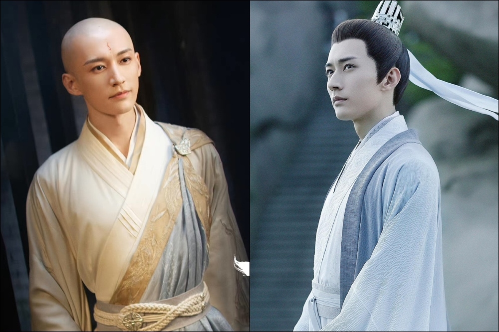 劉學義2020年在仙俠劇《琉璃》雖是男二（右），但他憑俊帥顏值與出色演技爆紅，如今他在新劇《少年歌行》的光頭和尚扮相再度驚艷網友。（取自微博）