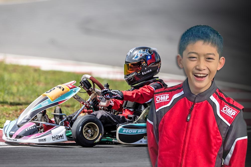 年僅12歲的曾承康多次代表台灣出賽卡丁車世界盃，成為國內「最速小學生」，儼然是新一代「台灣之光」！（合成畫面／曾承康家人提供）