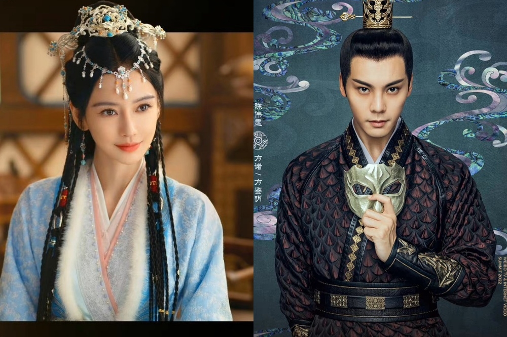 陳偉霆（右）主演的古裝劇《斛珠夫人》正在台灣熱播，近來他和中國超模何穗傳分手，網友認為他仍難忘舊愛Angelababy（左）。（取自微博）