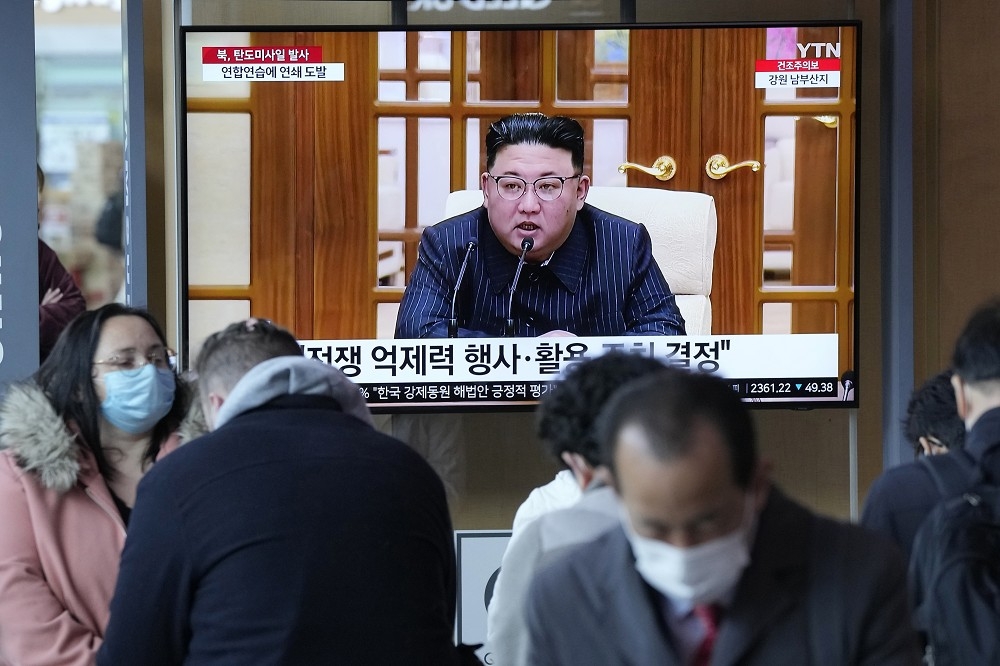 北韓領導人金正恩表示，美韓聯合軍演「已踩紅線」。（美聯社）