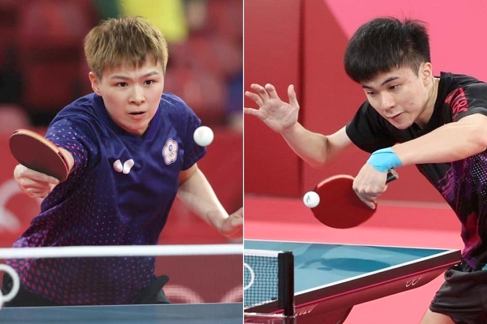 桌球好手林昀儒、陳思羽在WTT大滿貫賽中，擊敗香港組合杜凱琹與黃鎮廷，挺進混雙四強賽。（合成畫面／教育部、體育署提供）