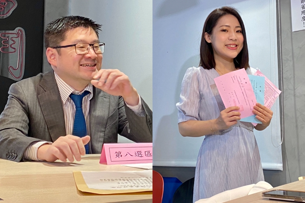 國民黨第一階段立委提名，徐弘庭（左）和徐巧芯（右）完成登記。（沈粲家攝）