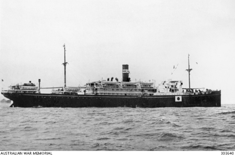 滿載戰俘的日本運輸船「蒙特維多丸」，在1942年7月時，於菲律賓海域遭魚雷擊沉，釀成逾千人罹難的慘劇，圖為「蒙特維多丸」。（取自澳洲戰爭紀念博物館網站）
