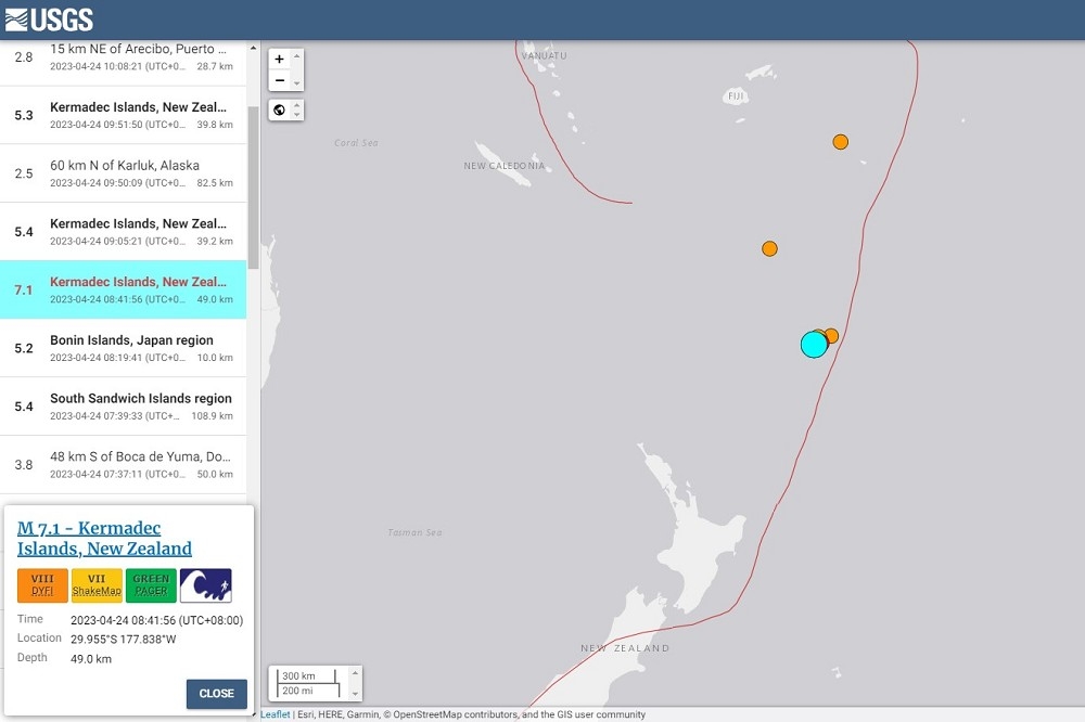 USGS最初測得規模為7.3強震，隨後修正為規模7.1。（取自USGS）