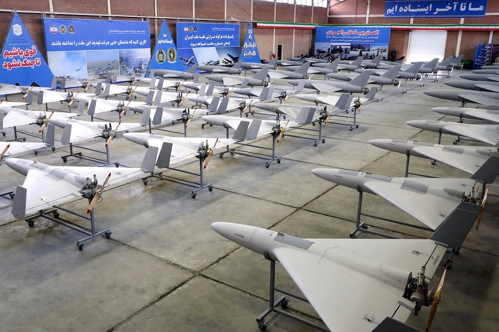 最新研究發現，伊朗竊取德國技術研發「見證者-136」無人機，圖為同型產品。（美聯社）