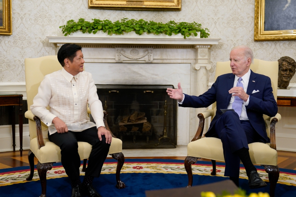 菲律賓總統小馬可仕昨天會晤美國總統拜登，關切台海和平議題。（美聯社） 