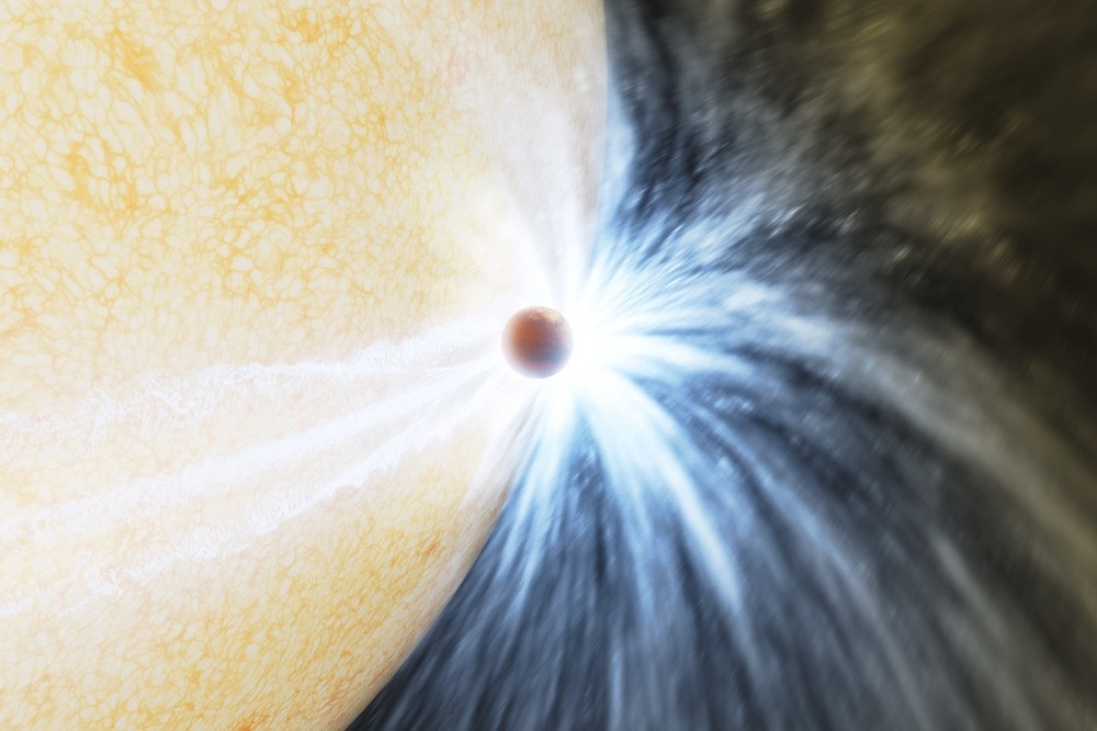 一顆行星掠過恆星表面的電腦繪圖。（美聯社） 