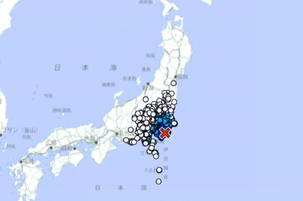 日本千葉縣11日凌晨發生規模5.2地震，目前已造成4人受傷。( 截自日本氣象廳 )