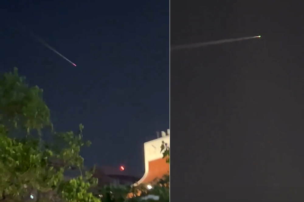 有民眾昨天（10日）晚間7點30分左右，看到不明巨型火球畫過台灣上空。（合成照片／網友吳珈綺提供）
