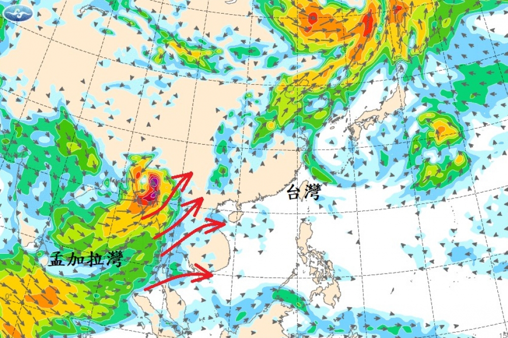 北印度洋日前出現今年第一個熱帶氣旋摩卡（Mocha），目前正在孟加拉灣附近持續增強。（取自鄭明典臉書）