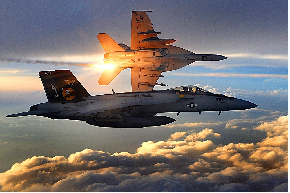 F-18E/F為美海軍的主力機種，機翼/腹共有11個武器掛點，酬載量29938公斤，一般攜帶8枚空對空飛彈，單價的金額約5100萬美金。（圖片摘自維基百科）