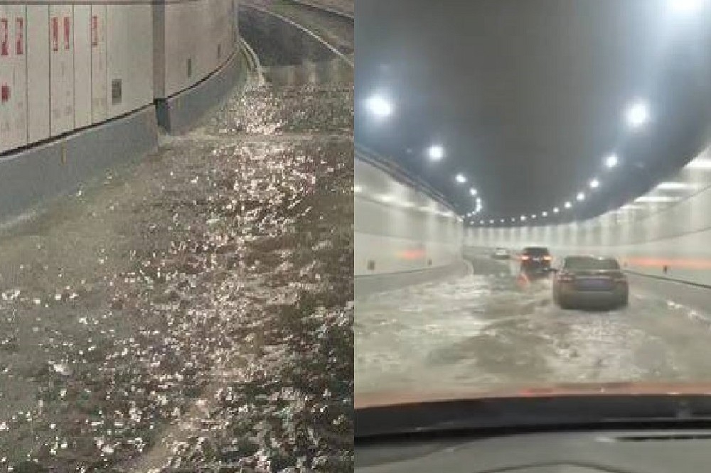 中國大連一海底隧道開通僅半個月，16日驚傳漏水現象。（取自微博）