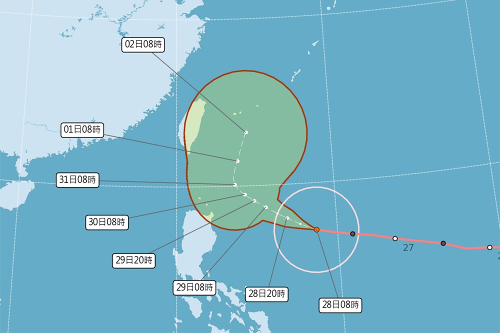 瑪娃颱風將連續影響台灣長達5天，氣象局最快將在明天發布海上颱風警報。（氣象局提供）