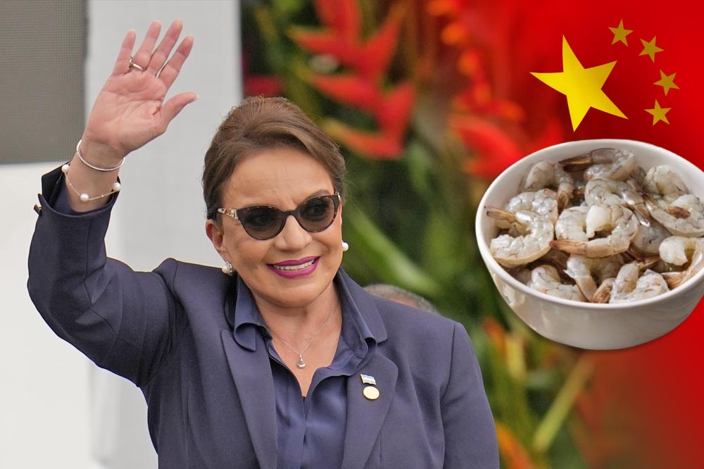 宏都拉斯總統卡蕬楚將訪中，中國之前允諾要採購的白蝦仍在審核中。（合成畫面／美聯社、pixabay）