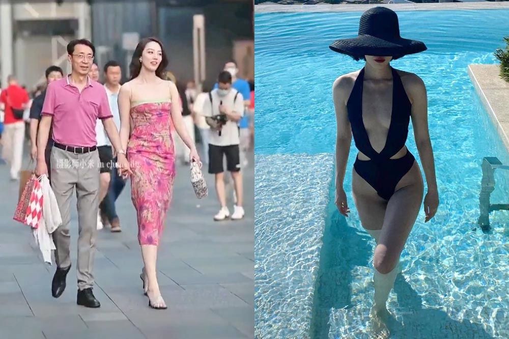 中國國企高官不倫戀女主角，也遭到停職待調查的處分，網友也發現她常在社交平台炫富、秀好身材。（合成畫面／取自微博）
