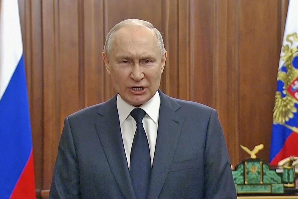 俄國總統普丁26日痛斥發動兵變的叛國者。（美聯社）