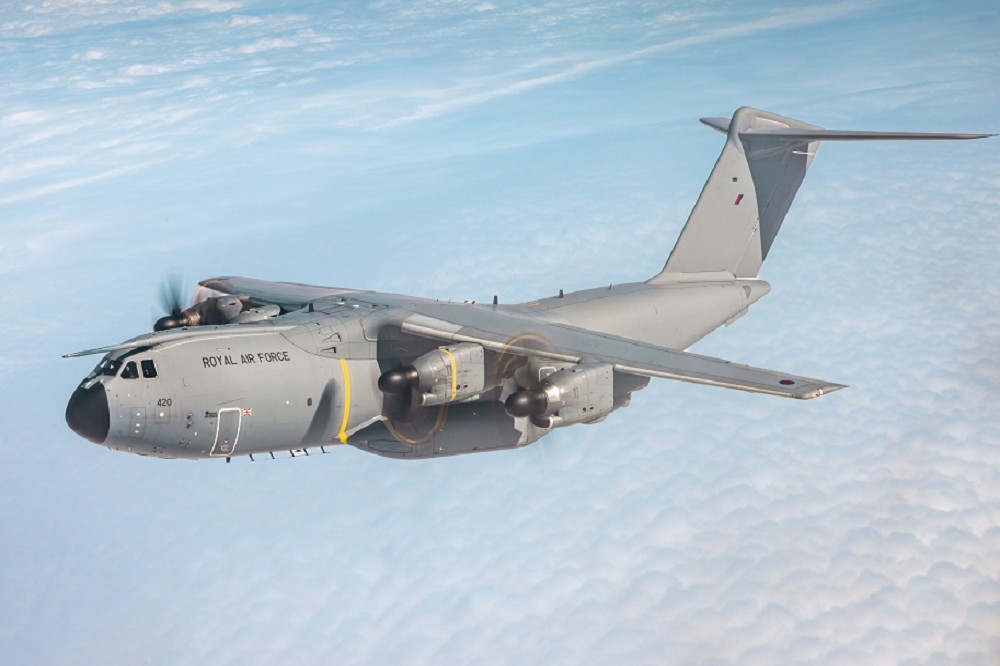 英軍A400M運輸機由本土直飛關島，創下該機種服役以來最長任務距離。（取自英國國防部網站）