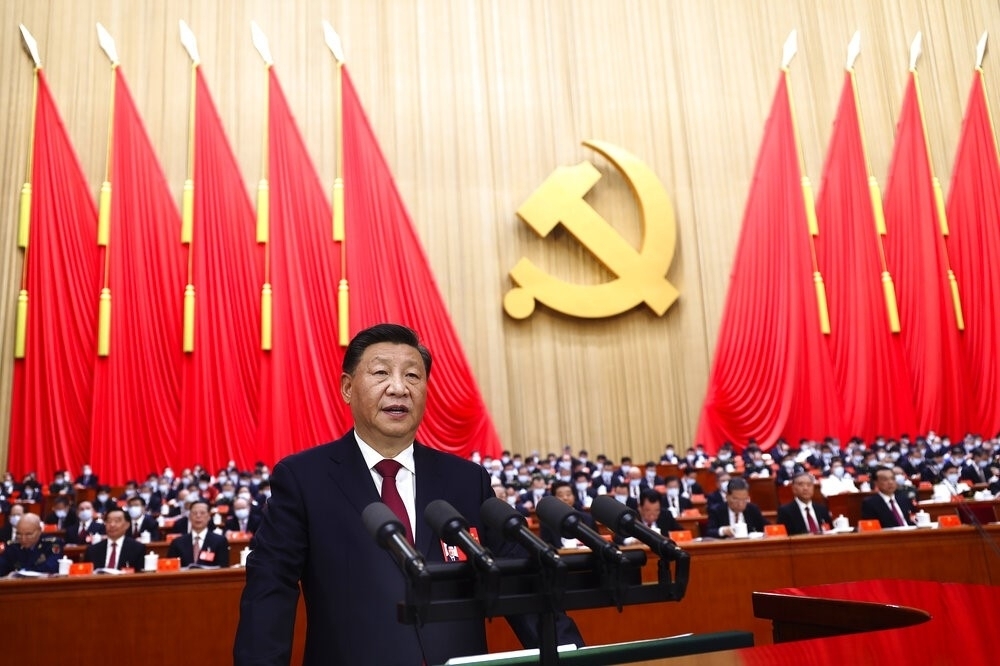 中國共產黨中央委員會總書記習近平在中國共產黨第二十次全國代表大會（簡稱中共二十大）發表演說。（美聯社）