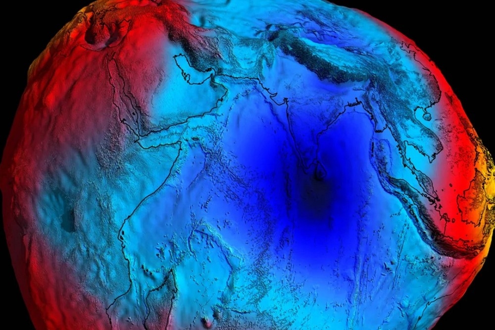 印度洋「重力洞」形成的原因，一直是學界探討的謎團之一。（取自歐洲太空總署網站）