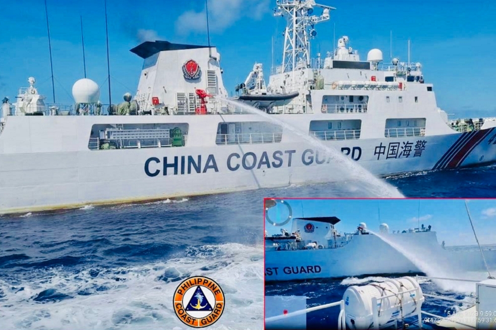 中國以水砲驅逐菲律賓海巡船隻，是2021年11月以來首次。
（取自X@jaytaryela）