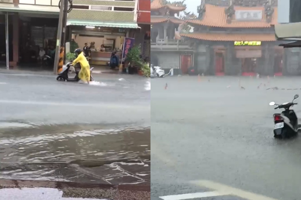 氣象局針對台南等4縣市發布豪雨及大雨特報，台南已有地區傳出積淹水。（取自社會事新聞影音）