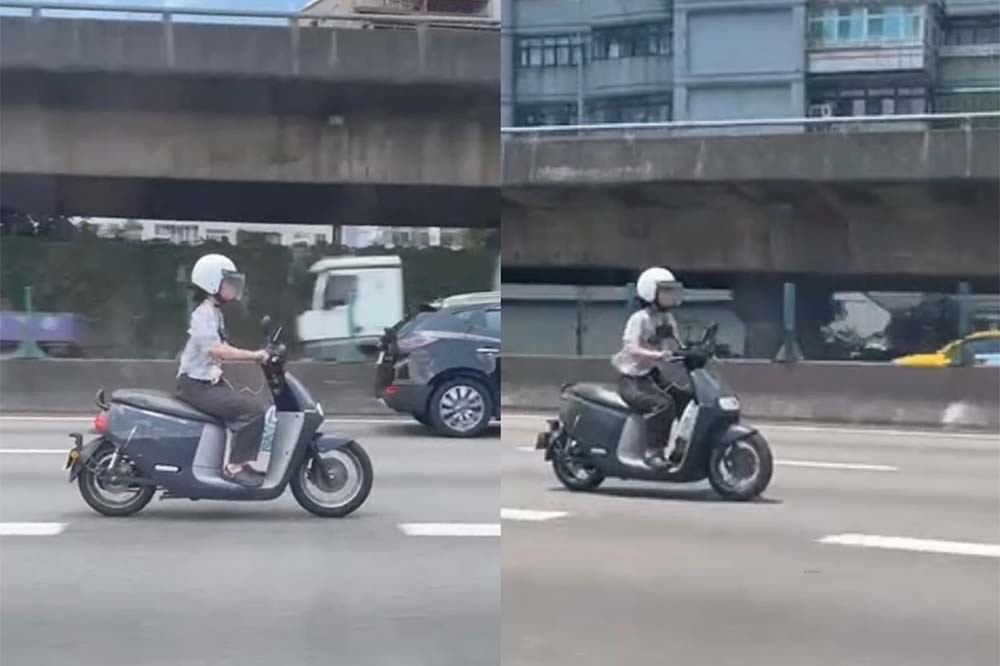 韓國一名女子來台旅遊，因導航設定錯誤，竟將gogoro電動機車騎上國道一號高速公路。（翻攝畫面）