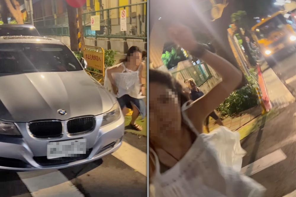 1名女子駕駛BMW因違停遭偷拍，不滿反擊，被提告傷害、毀損。（擷取自交通違規檢舉教學（公開版）臉書）