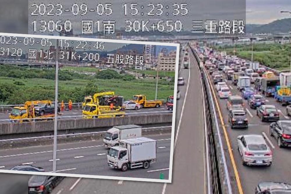國道一號汐五高架南下路段稍遭發生嚴重車禍，讓該路段一度塞爆。（擷取自1968）