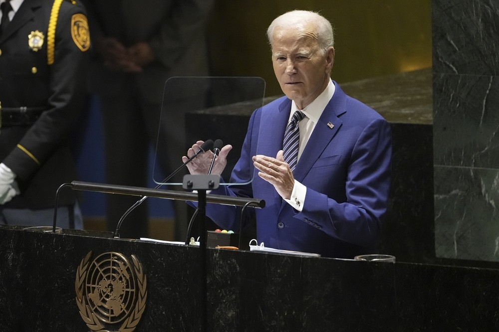 美國總統拜登19日在聯合國大會發表演說。（美聯社）