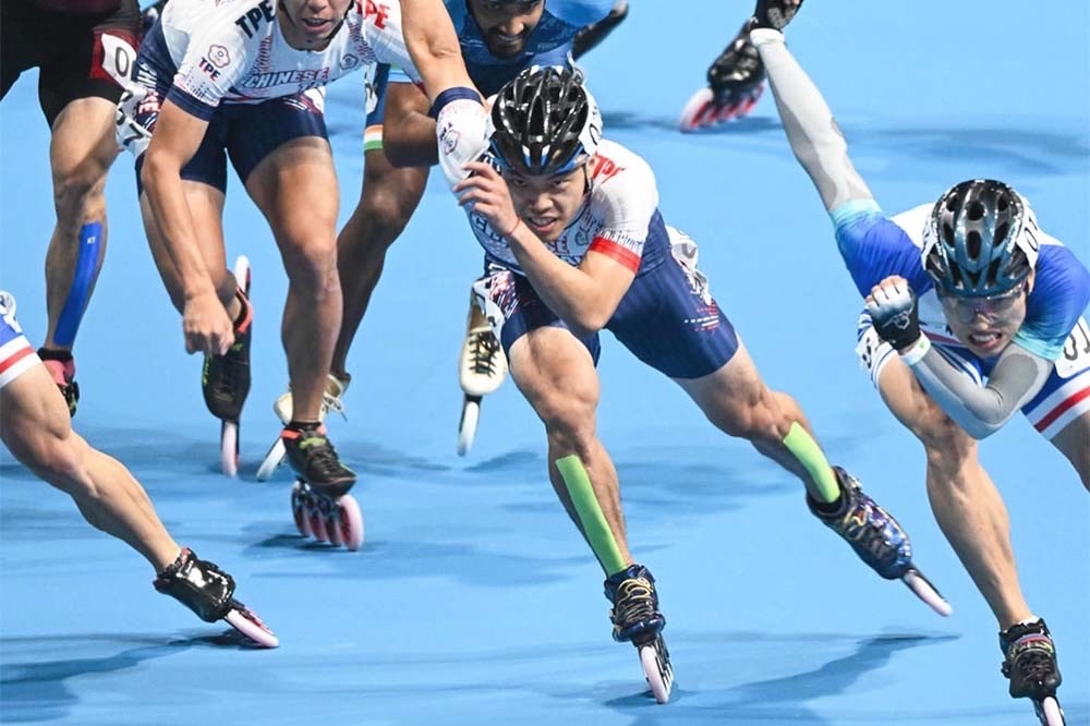 台灣競速溜冰選手趙祖政在1000公尺爭先賽飆出1分29秒527，順利摘銅。（中華奧會提供）